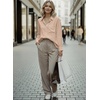 image:imageAstylish Women 2026 Loose Fit Tops Linen Cotton Button Down Shirts Blouses  Collared V Neck Roll Up Long SleeveX Light French Beige