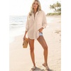 image:imageAstylish Women 2026 Loose Fit Tops Linen Cotton Button Down Shirts Blouses  Collared V Neck Roll Up Long SleeveX Light French Beige