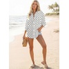 image:imageAstylish Women 2026 Loose Fit Tops Linen Cotton Button Down Shirts Blouses  Collared V Neck Roll Up Long SleeveY Black Polka Dot