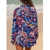 image:imageAstylish Women 2026 Loose Fit Tops Linen Cotton Button Down Shirts Blouses  Collared V Neck Roll Up Long SleeveY Blue Boho Floral