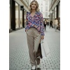 image:imageAstylish Women 2026 Loose Fit Tops Linen Cotton Button Down Shirts Blouses  Collared V Neck Roll Up Long SleeveY Blue Boho Floral