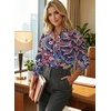 image:imageAstylish Women 2026 Loose Fit Tops Linen Cotton Button Down Shirts Blouses  Collared V Neck Roll Up Long SleeveY Blue Boho Floral