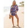 image:imageAstylish Women 2026 Loose Fit Tops Linen Cotton Button Down Shirts Blouses  Collared V Neck Roll Up Long SleeveY Blue Boho Floral
