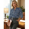 image:imageAstylish Women 2026 Loose Fit Tops Linen Cotton Button Down Shirts Blouses  Collared V Neck Roll Up Long SleeveY Blue Paisley