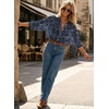 image:imageAstylish Women 2026 Loose Fit Tops Linen Cotton Button Down Shirts Blouses  Collared V Neck Roll Up Long SleeveY Blue Paisley
