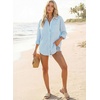 image:imageAstylish Women 2026 Loose Fit Tops Linen Cotton Button Down Shirts Blouses  Collared V Neck Roll Up Long SleeveY Sky Blue Stripe
