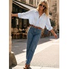 image:imageAstylish Women 2026 Loose Fit Tops Linen Cotton Button Down Shirts Blouses  Collared V Neck Roll Up Long SleeveY Sky Blue Stripe
