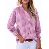 image:imageAstylish Women Gingham Plaid Long Sleeve Shirts Ruffle V Neck Tops Business Casual Blouses Trendy 2026 Fall Fashion Pink Medium
