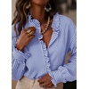image:imageAstylish Womens Button Down Classic Stripe Shirt Casual Tops 2026 Fall Flowy Long Sleeve Ruffle V Neck Boho Vertical Thin Striped Blouses Blue Stripe XLarge