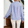 image:imageAstylish Womens Button Down Classic Stripe Shirt Casual Tops 2026 Fall Flowy Long Sleeve Ruffle V Neck Boho Vertical Thin Striped Blouses Blue Stripe XLarge