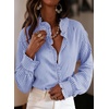 image:imageAstylish Womens Button Down Classic Stripe Shirt Casual Tops 2026 Fall Flowy Long Sleeve Ruffle V Neck Boho Vertical Thin Striped Blouses Blue Stripe XLarge