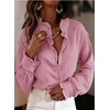 image:imageAstylish Womens Button Down Classic Stripe Shirt Casual Tops 2026 Fall Flowy Long Sleeve Ruffle V Neck Trendy Vertical Thin Stripes Blouses Red Stripe Small