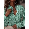 image:imageAstylish Womens Cute Button Down Blouse Top Casual V Neck Fashion Ruffle Long Sleeve Elegant Gingham Plaid Work Blouses 2025 Fall Shirts Blackish Green Small