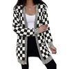 image:imageAstylish Women 2026 Checkered Knit Cardigan Sweaters with Pockets  Open Front Drop Shoulder Long Sleeve 2026 Fall Outfits Business Casual Outwear CoatsBlack