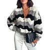 image:imageAstylish Women 2026 Knit Chevron Striped Cardigan Sweaters  Fall Outfits Open Front Long Sleeve Business Casual Button DownBlack