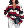 image:imageAstylish Women 2026 Knit Chevron Striped Cardigan Sweaters  Fall Outfits Open Front Long Sleeve Business Casual Button DownRed
