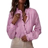 image:imageAstylish Women Gingham Plaid Long Sleeve Shirts Ruffle V Neck Tops Business Casual Blouses Trendy 2026 Fall Fashion Pink Medium