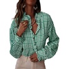 image:imageAstylish Womens Button Down Blouse Top Casual V Neck Fashion Ruffle Long Sleeve Elegant Gingham Plaid Work Blouses 2026 Fall Shirts Blackish Green Medium