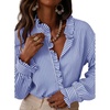 image:imageAstylish Womens Button Down Classic Stripe Shirt Casual Tops 2026 Fall Flowy Long Sleeve Ruffle V Neck Boho Vertical Thin Striped Blouses Blue Stripe XLarge
