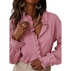 image:imageAstylish Womens Button Down Classic Stripe Shirt Casual Tops 2026 Fall Flowy Long Sleeve Ruffle V Neck Trendy Vertical Thin Stripes Blouses Red Stripe Large