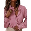 image:imageAstylish Womens Button Down Classic Stripe Shirt Casual Tops 2026 Fall Flowy Long Sleeve Ruffle V Neck Trendy Vertical Thin Stripes Blouses Red Stripe Small