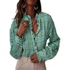 image:imageAstylish Womens Cute Button Down Blouse Top Casual V Neck Fashion Ruffle Long Sleeve Elegant Gingham Plaid Work Blouses 2025 Fall Shirts Blackish Green Small