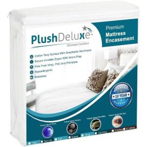 imagePlushDeluxe King Size Premium Mattress Encasement  Zippered Waterproof Bedbug Proof Design 6Sided Protection  Hypoallergenic Cotton Terry Fabric 1215quot Depth1215 Deep