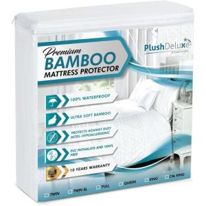 imagePlushDeluxe Premium Bamboo Mattress Protector  King Size Waterproof ampamp Ultra Soft Breathable Noiseless Washable Bed Mattress Cover for Comfort ampamp Protection  WhiteTwin 39x75