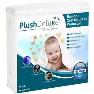 imagePlushDeluxe Premium Bamboo Mattress Protector  King Size Waterproof ampamp Ultra Soft Breathable Noiseless Washable Bed Mattress Cover for Comfort ampamp Protection  WhiteCrib 28x52