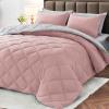 imageMUXHOMO 7 Pieces Queen Comforter Set Reversible Bed in a Bag Queen Size All Season Bedding Set with Comforter Flat Sheet Fitted Sheet Pillowcases ampamp Shams Red ampamp BlackPinkLight Grey