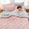 imageMUXHOMO 7 Pieces Queen Comforter Set Reversible Bed in a Bag Queen Size All Season Bedding Set with Comforter Flat Sheet Fitted Sheet Pillowcases ampamp Shams Red ampamp BlackPinkLight Grey