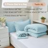 imageMUXHOMO 7 Pieces Queen Comforter Set Seersucker Bed in a Bag Queen Size All Season Luxury Bedding Set with Comforter Flat Sheet Fitted Sheet Pillowcases ampamp Shams BeigeLake Blue