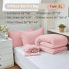 imageMUXHOMO 7 Pieces Queen Comforter Set Seersucker Bed in a Bag Queen Size All Season Luxury Bedding Set with Comforter Flat Sheet Fitted Sheet Pillowcases ampamp Shams BeigePink