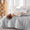 imageMUXHOMO 7 Pieces Queen Comforter Set Seersucker Bed in a Bag Queen Size All Season Luxury Bedding Set with Comforter Flat Sheet Fitted Sheet Pillowcases ampamp Shams BeigeLight Grey