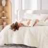 imageMUXHOMO 7 Pieces Queen Comforter Set Seersucker Bed in a Bag Queen Size All Season Luxury Bedding Set with Comforter Flat Sheet Fitted Sheet Pillowcases ampamp Shams BeigeIvory