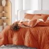 imageMUXHOMO 7 Pieces Queen Comforter Set Seersucker Bed in a Bag Queen Size All Season Luxury Bedding Set with Comforter Flat Sheet Fitted Sheet Pillowcases ampamp Shams BeigeBurnt Orange