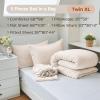 imageMUXHOMO 7 Pieces Queen Comforter Set Seersucker Bed in a Bag Queen Size All Season Luxury Bedding Set with Comforter Flat Sheet Fitted Sheet Pillowcases ampamp Shams BeigeBeige