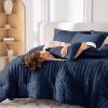 imageMUXHOMO 7 Pieces Queen Comforter Set Seersucker Bed in a Bag Queen Size All Season Luxury Bedding Set with Comforter Flat Sheet Fitted Sheet Pillowcases ampamp Shams BeigeNavy Blue