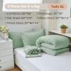 imageMUXHOMO 7 Pieces Queen Comforter Set Seersucker Bed in a Bag Queen Size All Season Luxury Bedding Set with Comforter Flat Sheet Fitted Sheet Pillowcases ampamp Shams BeigeSage Green