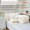 imageMUXHOMO 7 Pieces Queen Comforter Set Seersucker Bed in a Bag Queen Size All Season Luxury Bedding Set with Comforter Flat Sheet Fitted Sheet Pillowcases ampamp Shams BeigeIvory
