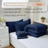 imageMUXHOMO 7 Pieces Queen Comforter Set Seersucker Bed in a Bag Queen Size All Season Luxury Bedding Set with Comforter Flat Sheet Fitted Sheet Pillowcases ampamp Shams BeigeNavy Blue
