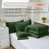 imageMUXHOMO 7 Pieces Queen Comforter Set Seersucker Bed in a Bag Queen Size All Season Luxury Bedding Set with Comforter Flat Sheet Fitted Sheet Pillowcases ampamp Shams BeigeDark Green