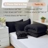 imageMUXHOMO 7 Pieces Queen Comforter Set Seersucker Bed in a Bag Queen Size All Season Luxury Bedding Set with Comforter Flat Sheet Fitted Sheet Pillowcases ampamp Shams BeigeBlack