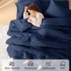 imageMUXHOMO 7 Pieces Queen Comforter Set Seersucker Bed in a Bag Queen Size All Season Luxury Bedding Set with Comforter Flat Sheet Fitted Sheet Pillowcases ampamp Shams BeigeNavy Blue