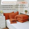 imageMUXHOMO 7 Pieces Queen Comforter Set Seersucker Bed in a Bag Queen Size All Season Luxury Bedding Set with Comforter Flat Sheet Fitted Sheet Pillowcases ampamp Shams BeigeBurnt Orange