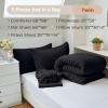 imageMUXHOMO 7 Pieces Queen Comforter Set Seersucker Bed in a Bag Queen Size All Season Luxury Bedding Set with Comforter Flat Sheet Fitted Sheet Pillowcases ampamp Shams BeigeBlack