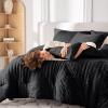 imageMUXHOMO 7 Pieces Queen Comforter Set Seersucker Bed in a Bag Queen Size All Season Luxury Bedding Set with Comforter Flat Sheet Fitted Sheet Pillowcases ampamp Shams BeigeBlack