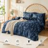imageMUXHOMO Bed in a Bag Queen 7 Pieces Sage Green Queen Comforter Set Reversible Botanical Flowers Design Ultra Soft ampamp Breathable Bedding Sets with Comforter Sheets Pillowcases ampamp ShamsNavy Blue Leaves