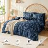 imageMUXHOMO Bed in a Bag Queen 7 Pieces Sage Green Queen Comforter Set Reversible Botanical Flowers Design Ultra Soft ampamp Breathable Bedding Sets with Comforter Sheets Pillowcases ampamp ShamsNavy Blue Leaves