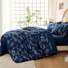 imageMUXHOMO Bed in a Bag Queen 7 Pieces Sage Green Queen Comforter Set Reversible Botanical Flowers Design Ultra Soft ampamp Breathable Bedding Sets with Comforter Sheets Pillowcases ampamp ShamsNavy Blue Leaves